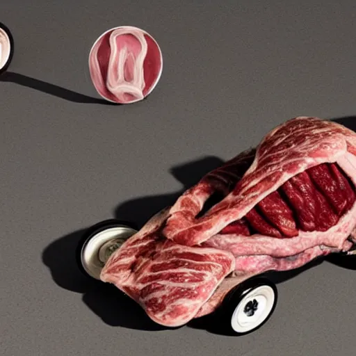 Prompt: a car made of meat and organs