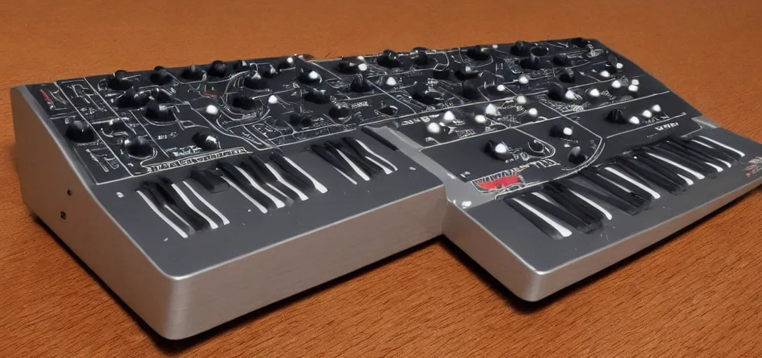 Prompt: retro futuristic analog synthesizer, strange shape
