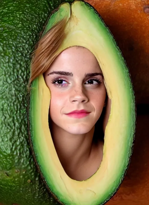 Prompt: emma watson inside an avocado, high quality photography