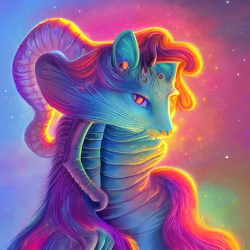 Prompt: autistic bisexual cat seahorse shapeshifter, long haired attractive androgynous humanoid, weirdcore voidpunk fursona, detailed coherent painterly complete character design, digital art by delphin enjolras, wlop, louis wain, lisa frank, furaffinity, cgsociety, trending on deviantart