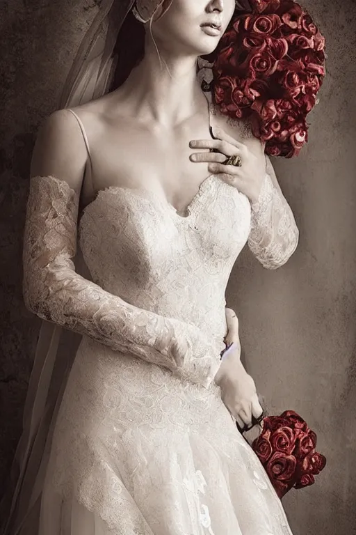 Image similar to Alluring Wedding Dress with lace portrait by Artgerm and WLOP