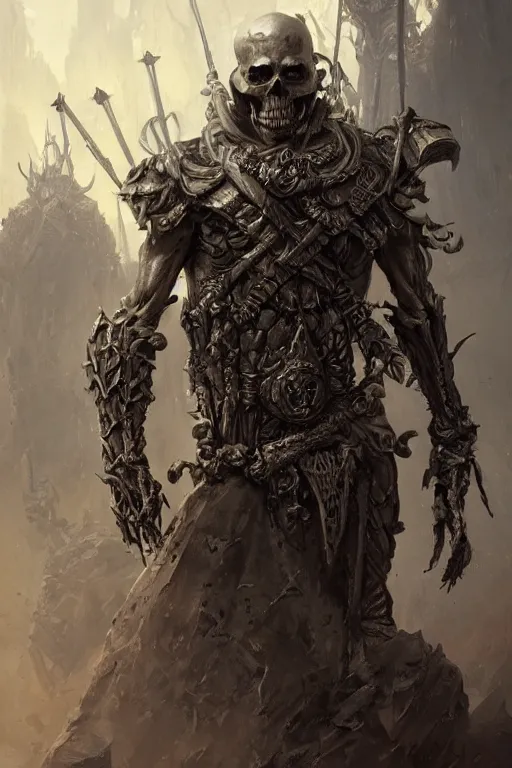 Image similar to skeleton warrior, dark, intricate, highly detailed, epic, digital painting, artstation, concept art, digital illustration by Ruan Jia and Mandy Jurgens and Wayne Barlowe and Greg Rutkowski and Zdislav Bekinski