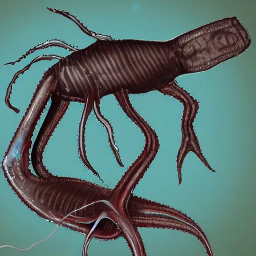 Image similar to deep sea creature with human leg and no eyes