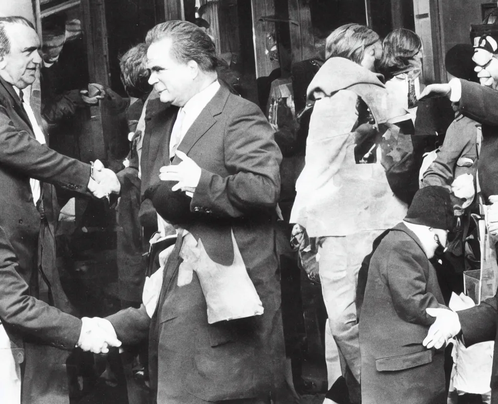 Image similar to Eric Cartman from South Park shaking hands with Richard Nixon, close-up photograph