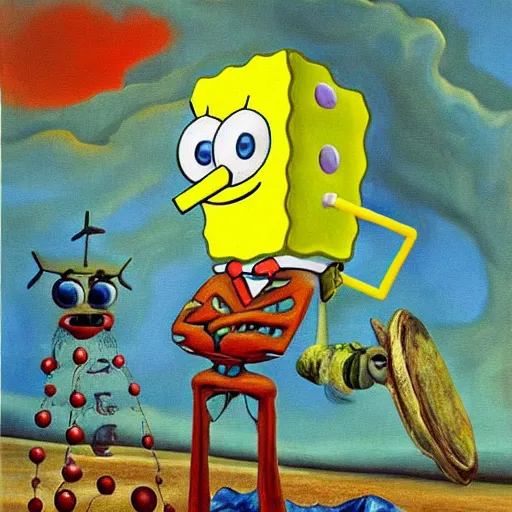 Image similar to a painting of spongebob squarepants by salvador dali, surrealism