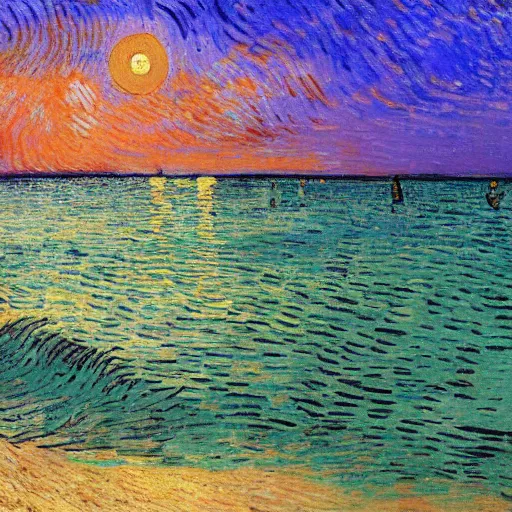 Image similar to a beautiful sunset in a yucatan beach by van gogh