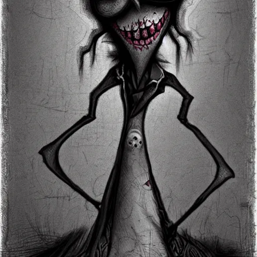 Image similar to grunge cartoon drawing of a plushie by - michael karcz , in the style of corpse bride, loony toons style, horror themed, detailed, elegant, intricate