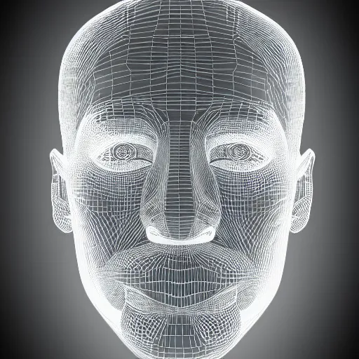 Image similar to a 3d human head made up of shiny holograms