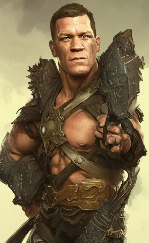 Image similar to john cena as a rogue, d & d, fantasy, highly detailed, digital painting, artstation, concept art, matte, sharp focus, illustration, art by greg rutkowski and alphonse mucha