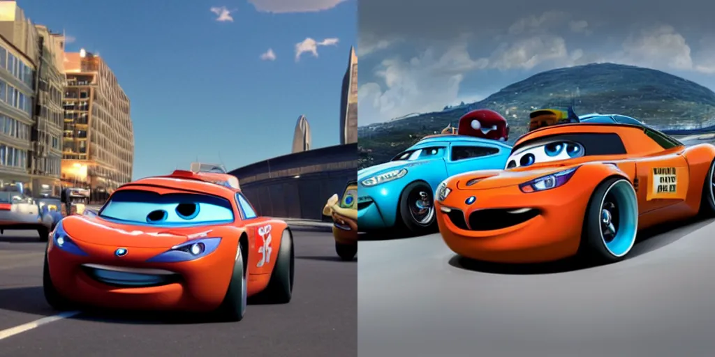 Prompt: bmw in pixar cars movie