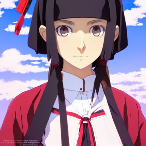 Image similar to a beautiful! boyish! natalie portman model, wearing japanese catholic school girl outfit with mayan pattern and native style, aztec street fashion, guilty gear art direction, perfect anime face, gapmoe yandere grimdark, trending on pixiv fanbox, painted by greg rutkowski makoto shinkai takashi takeuchi studio ghibli, akihiko yoshida