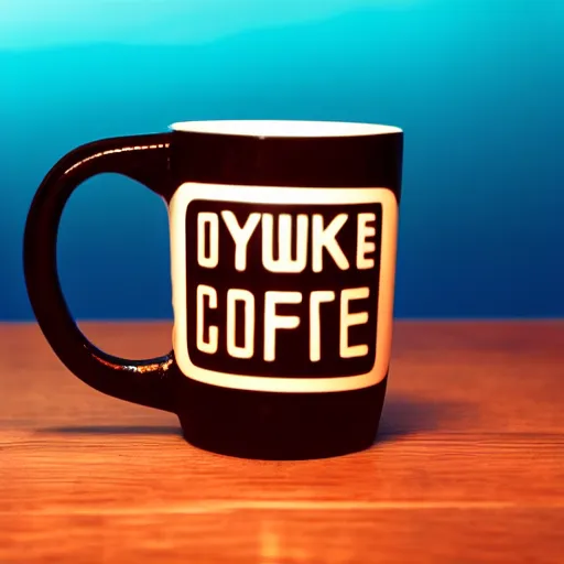 Prompt: synthwave coffee cup, dark studio lighting