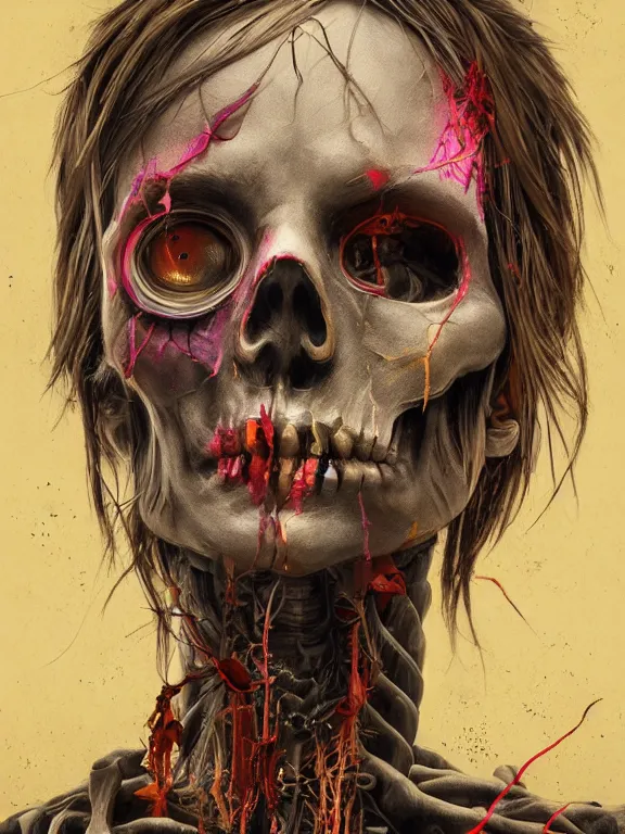 Prompt: art portrait of skeleton ,8k,by tristan eaton,Stanley Artgermm,Tom Bagshaw,Greg Rutkowski,Carne Griffiths,trending on DeviantArt,face enhance,hyper detailed,minimalist cinematic lighting, trending on artstation, 4k, hyperrealistic, focused, extreme details, unreal engine 5, cinematic, masterpiece,full of colour,