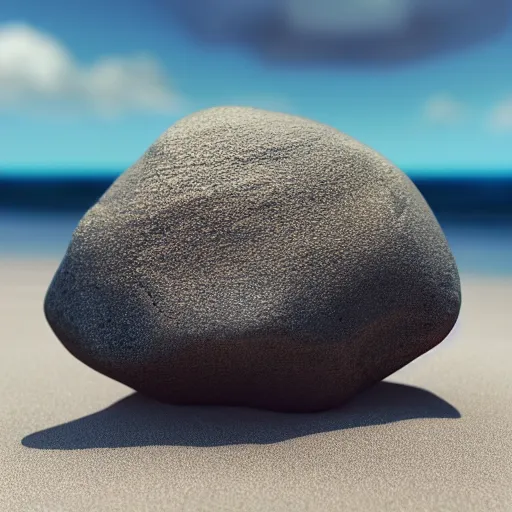 Prompt: a beautiful rock on the beach, octane render, raytracing, detailed, 8 k