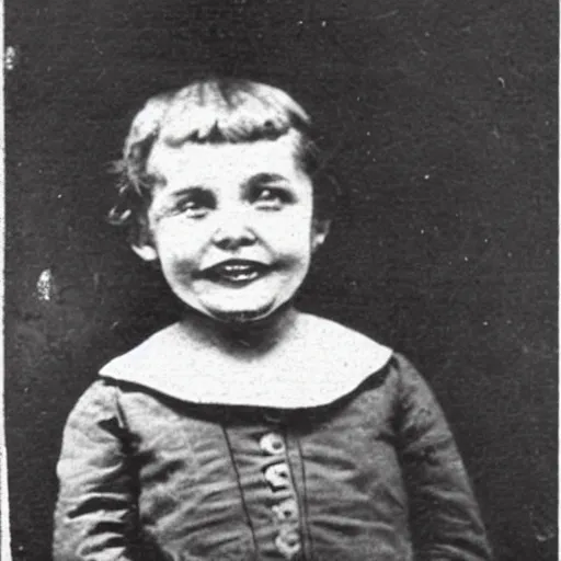 Image similar to old photo from the 1800s, evil smiling child