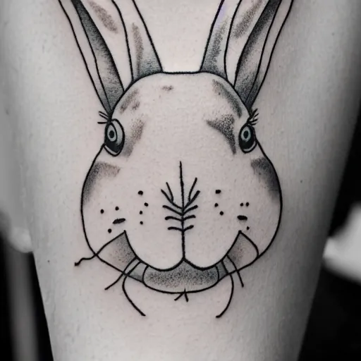 Image similar to a detailed tattoo outline of a !white rabbit!, 4k, illustration, sharp focus