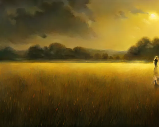 Image similar to a field at dawn, illustrated by wlop, extremely detailed, 8 k, trending on pixiv, cinematic lighting, beautiful