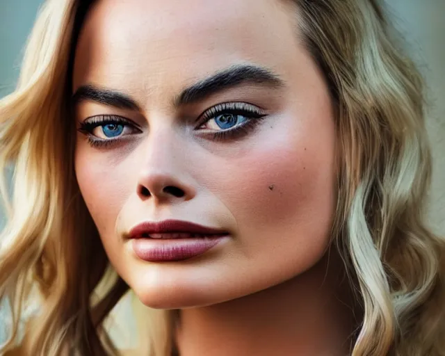 Image similar to a more beautiful version of margot robbie, hyper realistic face, beautiful eyes, cinematic, long shot, hyper detailed, 8 5 mm photograph, 8 k resolution, film still, sharp lens, wide lens