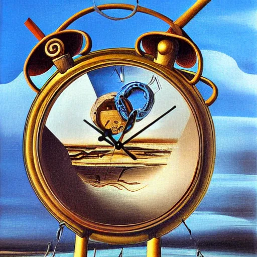Prompt: clock oil painting by Salvador Dali
