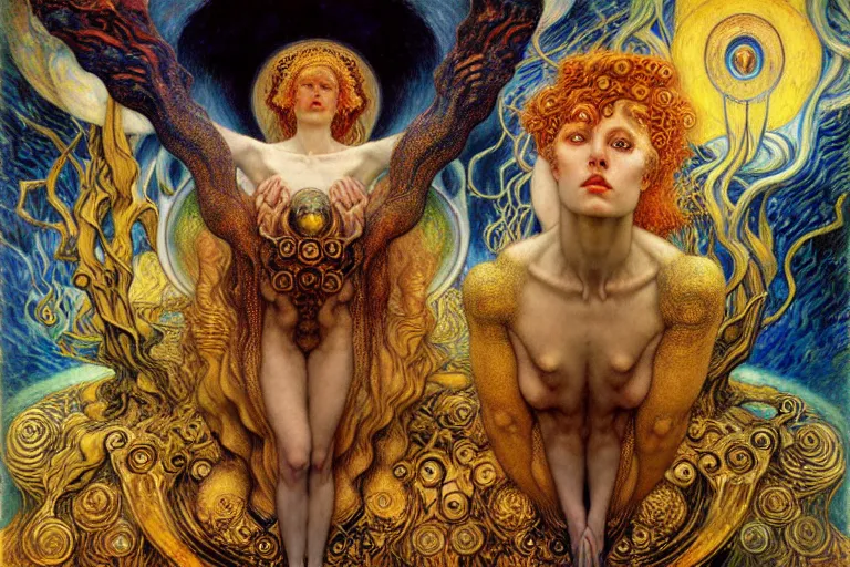 Image similar to Divine Chaos Engine by Karol Bak, Jean Delville, William Blake, Gustav Klimt, and Vincent Van Gogh, symbolist, visionary