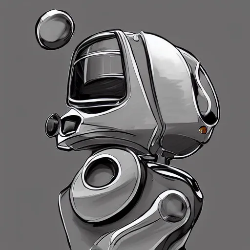 Image similar to curled up robot dog. in the style of syd mead. concept art. sci fi art. chrome. futuristic art.