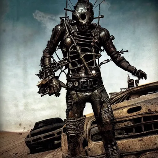 Image similar to ant humanoid with wrench, post-apocalyptic, mad max style, top cinematic lighting , cinematic mood, very detailed,