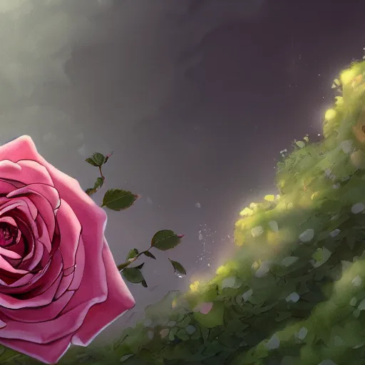 Prompt: a rose, Ghibli, Anime Background, Miyazaki Hayao, concept art, illustration,smooth, sharp focus, intricate, trending on artstation, trending on deviantart, 4K