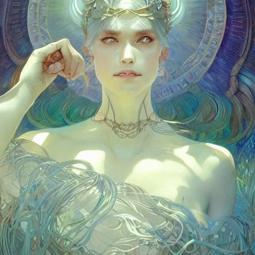 Image similar to transcendental creature, D&D, fantasy, intricate, elegant, highly detailed, digital painting, artstation, concept art, smooth, sharp focus, illustration, art by artgerm and greg rutkowski and alphonse mucha