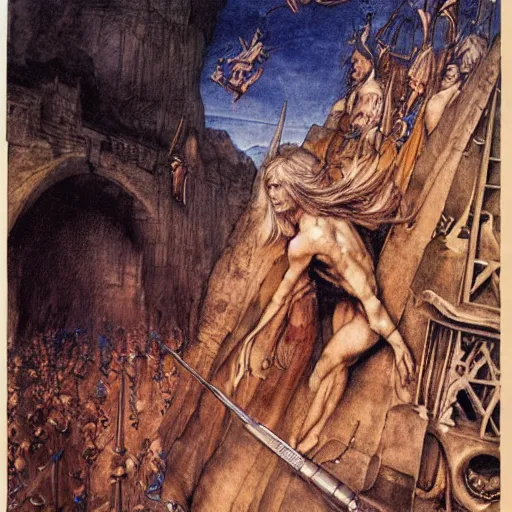 Image similar to 1 9 7 0 s orchestral music album art by alan lee and albrecht durer