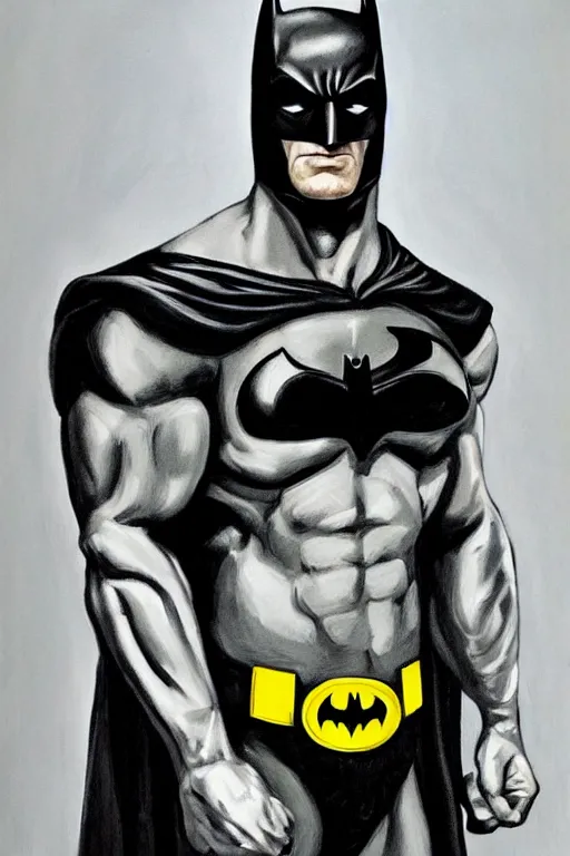 Image similar to A portrait painting of a muscular man wearing batman costume