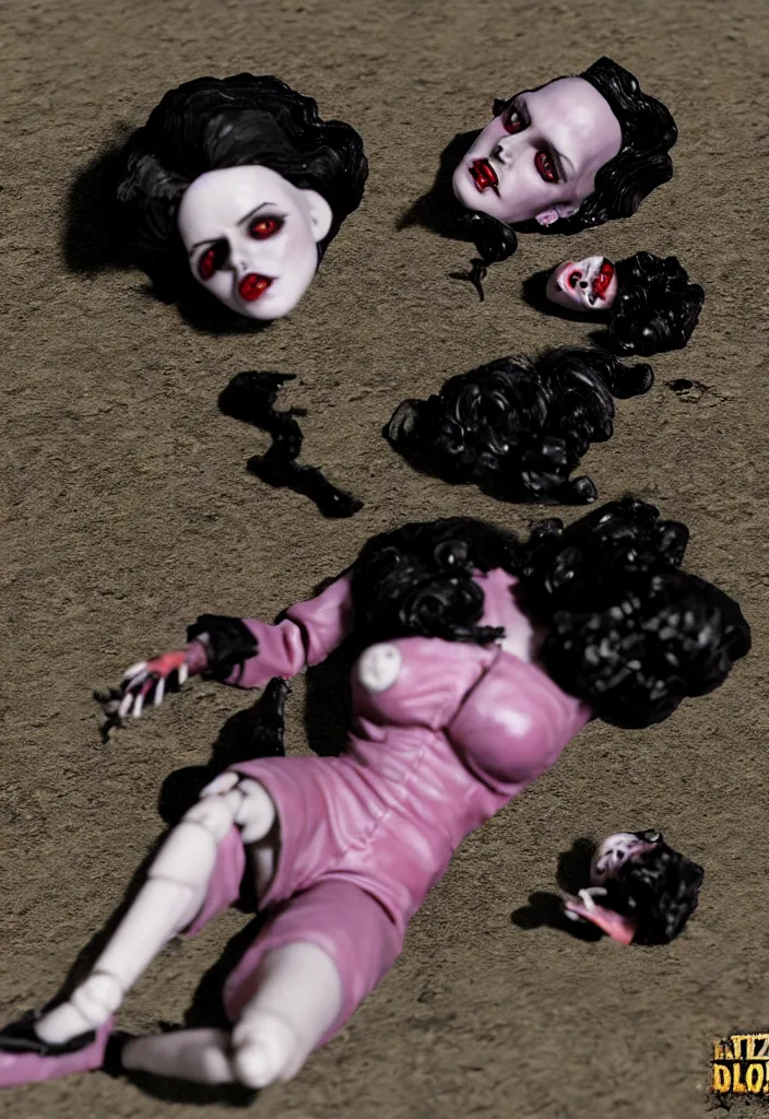 Image similar to the remains of elizabeth short, action figure playset, now with a removable torso, black dahlia doll, made of plastic, vintage 1 9 8 0's toy, realistic, hyperrealistic, unreal engine 5,