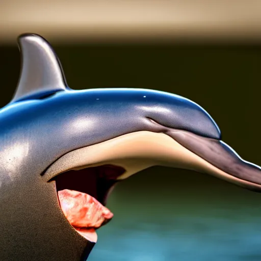 Prompt: photograph close up of a dolphin smoking a cigar