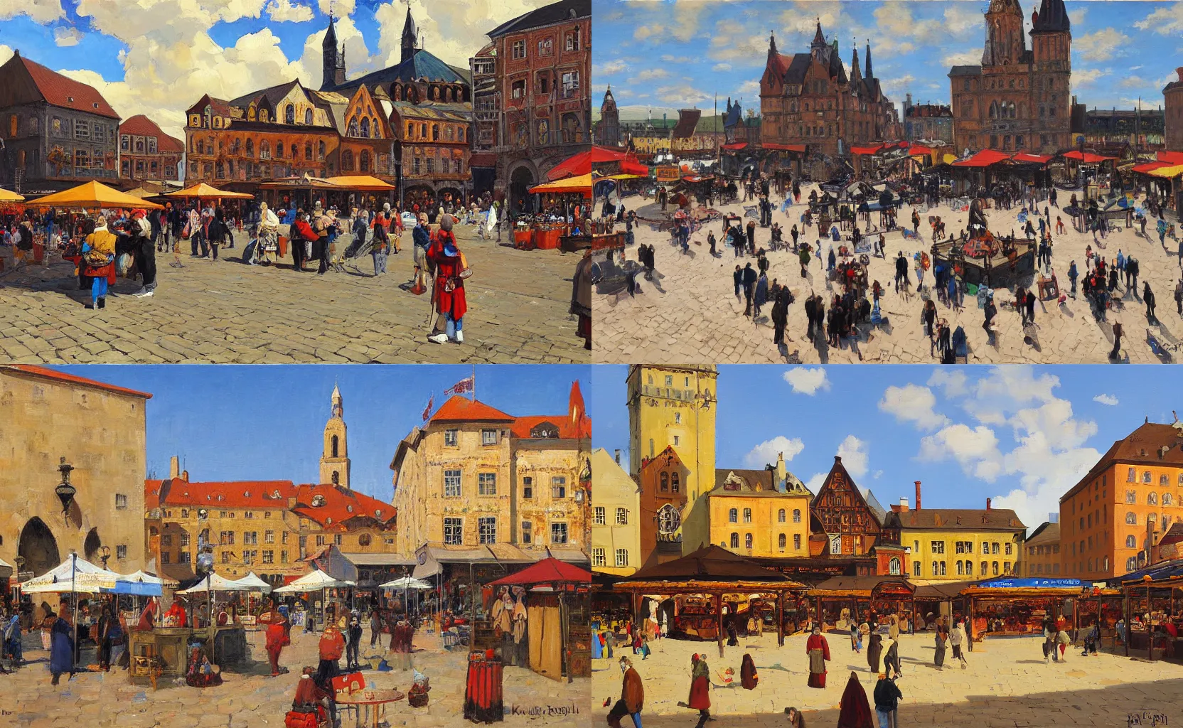 Prompt: an empty medieval market square, fantasy painting by Karl Gustav Rodde and Ben Aronson