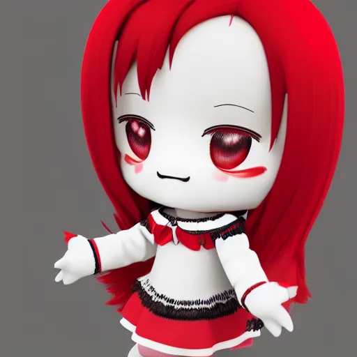 Image similar to cute fumo plush of a girl who traded her soul for her beauty, black and red and white, vray