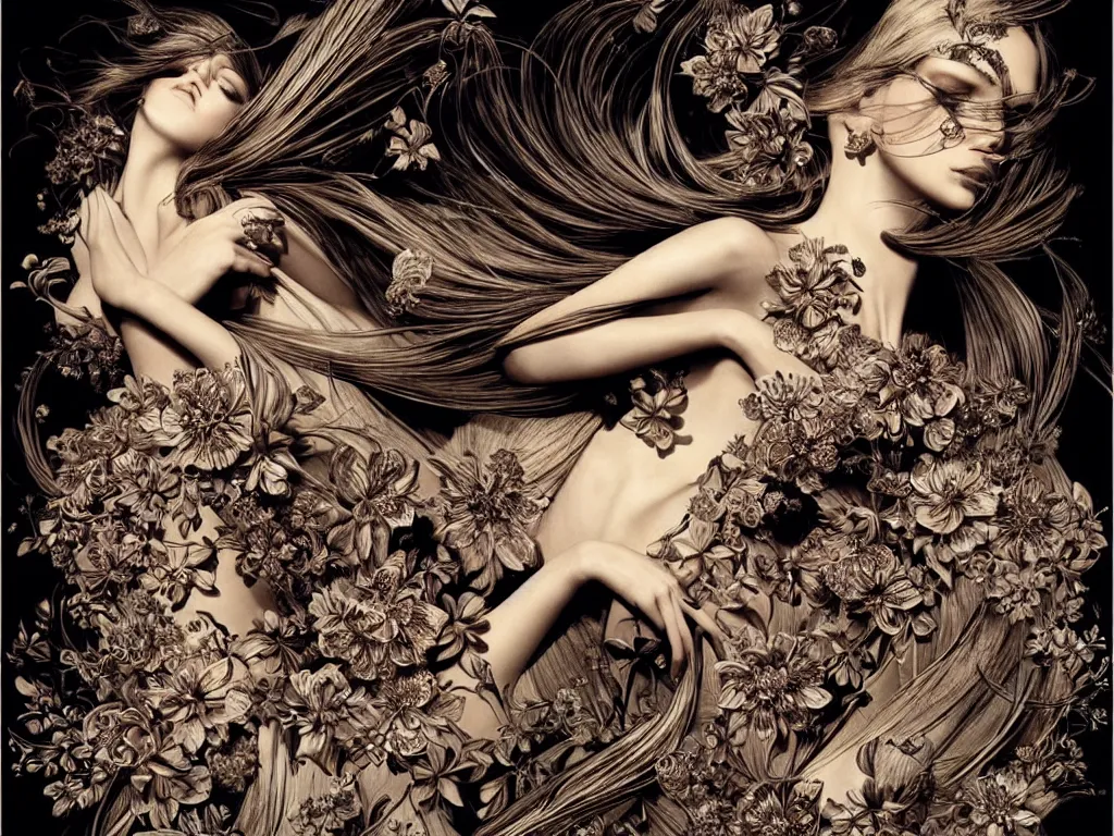 Image similar to fragrance advertising campaign by bernie wrightson, very beautiful, intricate