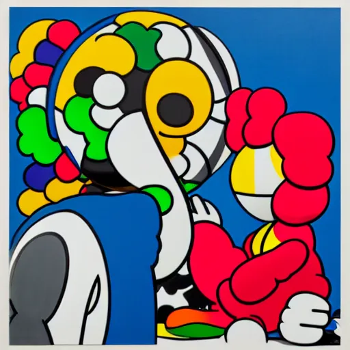 Image similar to kaws and murakami collaboration painting