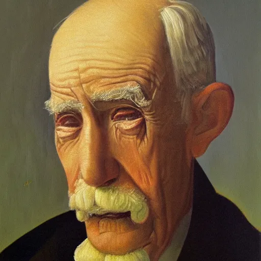 Image similar to detailing character portrait painting of old man by Grant Wood, on simple background, painting, middle close up composition