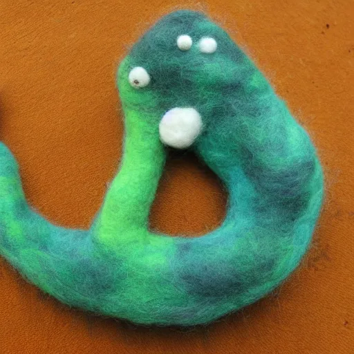 Prompt: a needle felted loch ness monster, needle felting art.