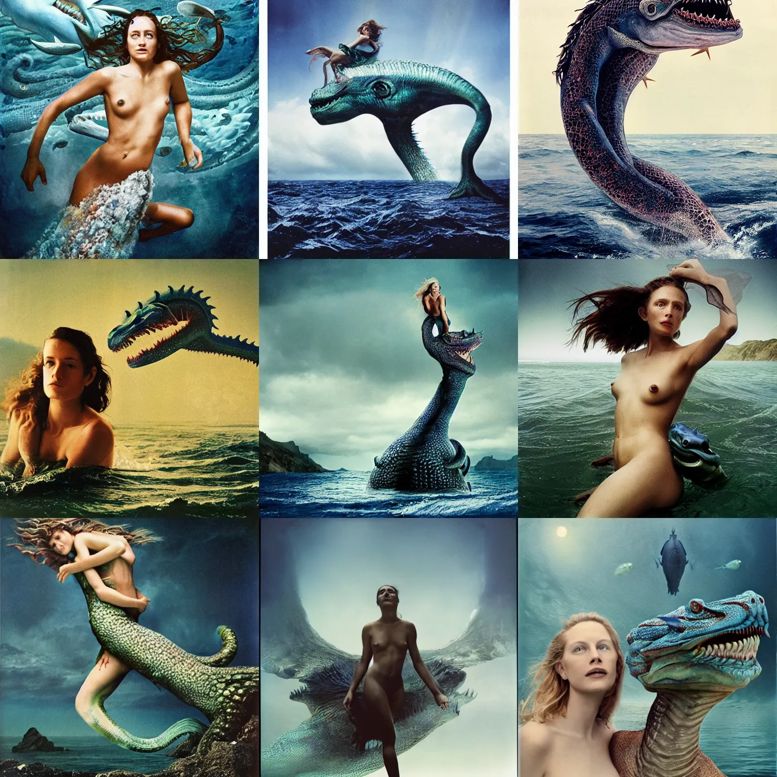 Prompt: Andromeda and the sea monster by Annie Leibovitz