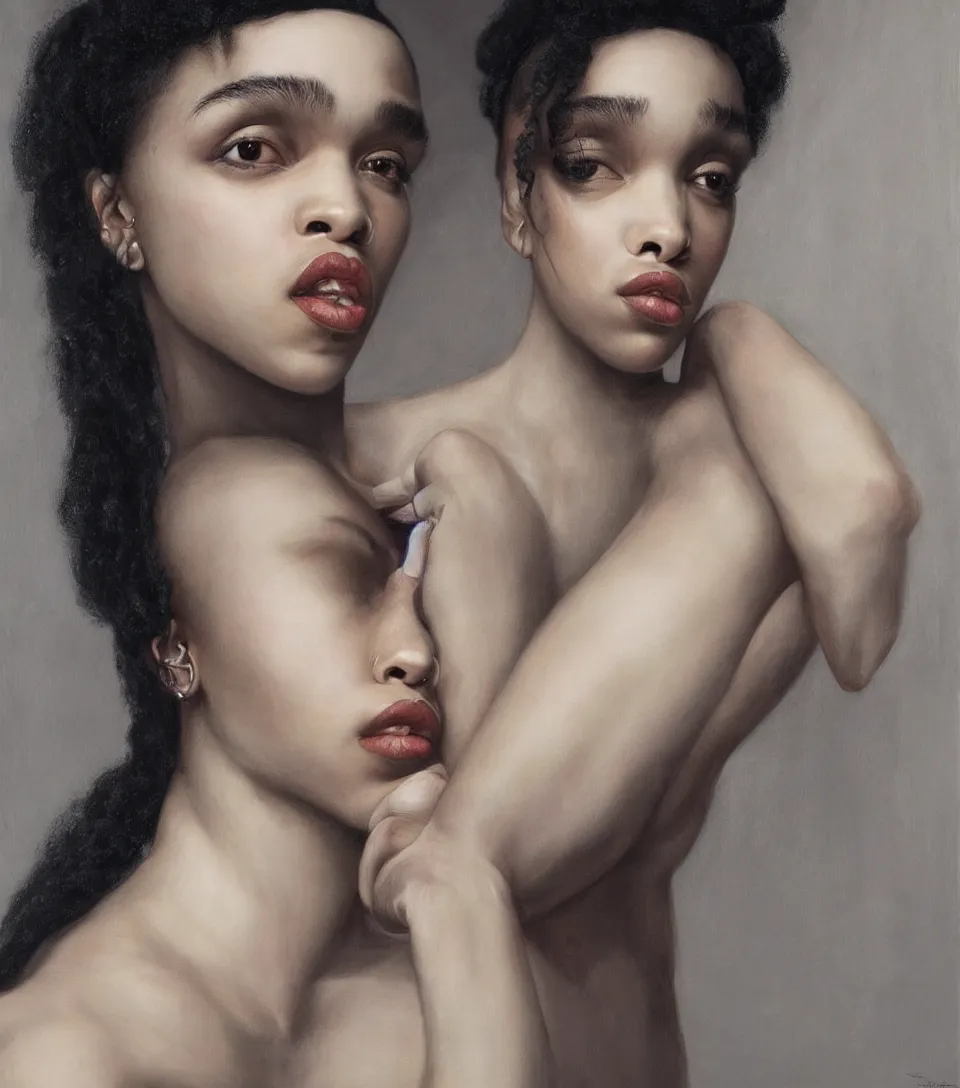 Image similar to portrait of fka twigs in the style of roberto ferri