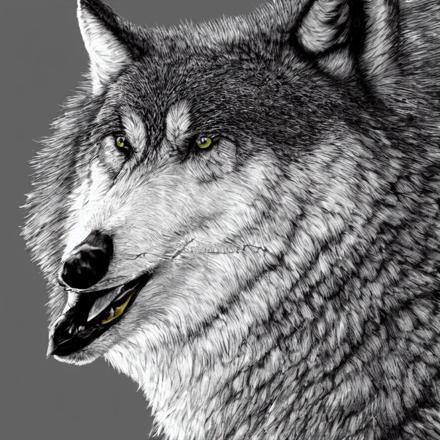 Image similar to a wolf merged with a!!! crow,! photorealistic, white background