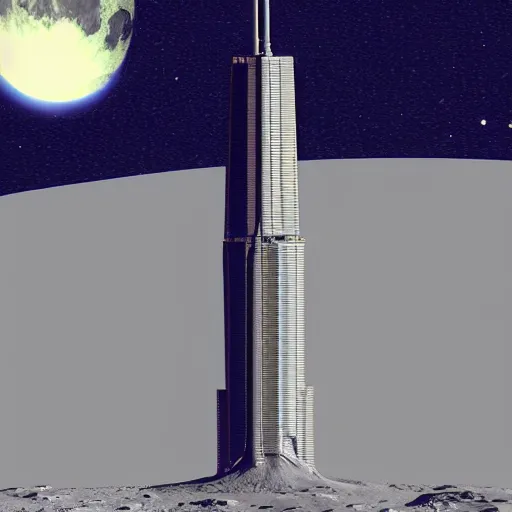 Prompt: Sears Tower on the Moon, digital art, artstation, highly detailed