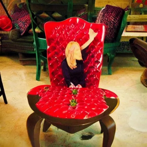 Image similar to “chair made from strawberries in a chocolate house, whimsical, atmospheric”