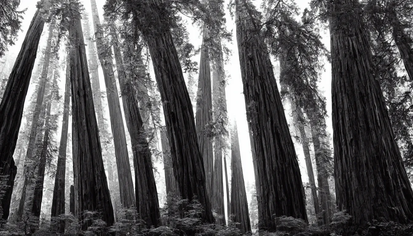 Prompt: giant redwood trees by ansel adams