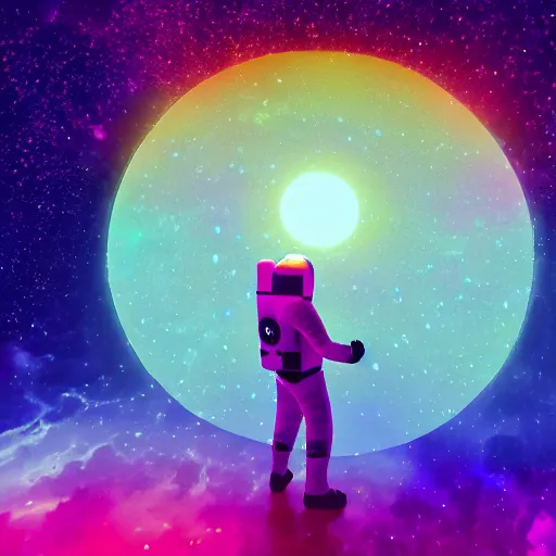 Prompt: astronaut floating in a galaxy : : 3 glowing sun : : 2 many shining stars : : 1 cyberdelic, nintendocore, supremely digital, space - age, unreal engine, super detailed, dreamlike lighting