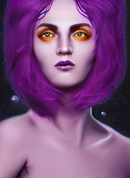 Image similar to photorealistic space pilot 3 0 0 0 cyclope beautiful female with purple hair portrait photography feroflex photorealistic studio lighting ektachrome detailed intricate face details, ultradetails, beautiful face, realistic shaded perfect face, extremely fine details