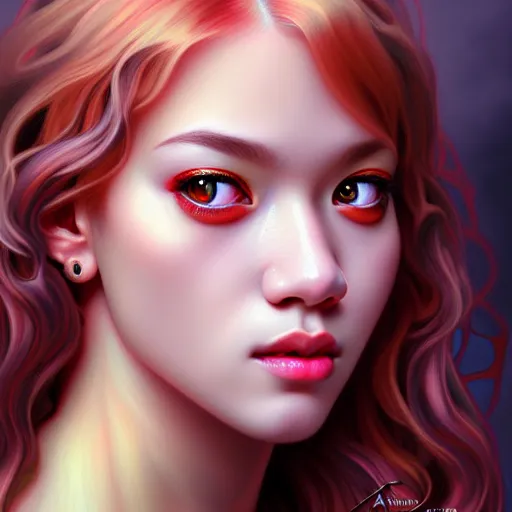 Prompt: portrait of jossi of blackpink, goddess of hell, highly detailed, digital painting, smooth, sharp focus, illustration, ultra realistic, 8 k, art by artgerm and alphonse mucha