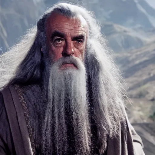 Image similar to A still of Sean Connery as Gandalf. Extremely detailed. Beautiful. 4K. Award winning.