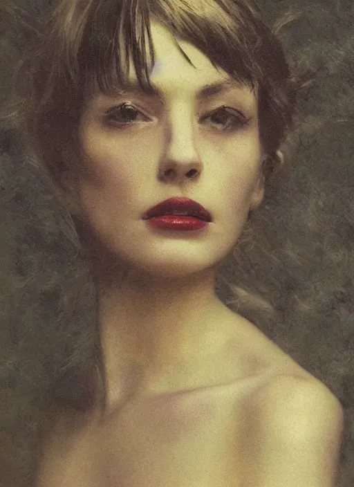 Image similar to close - up portrait of beautyful girl, fine art photo portrait by sarah moon,