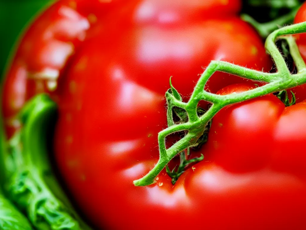 Image similar to a perfect portrait of a cross section of a tomato with tiny humans burrowing wormlike through its juicy interior. macro extreme, eye popping wet colours.